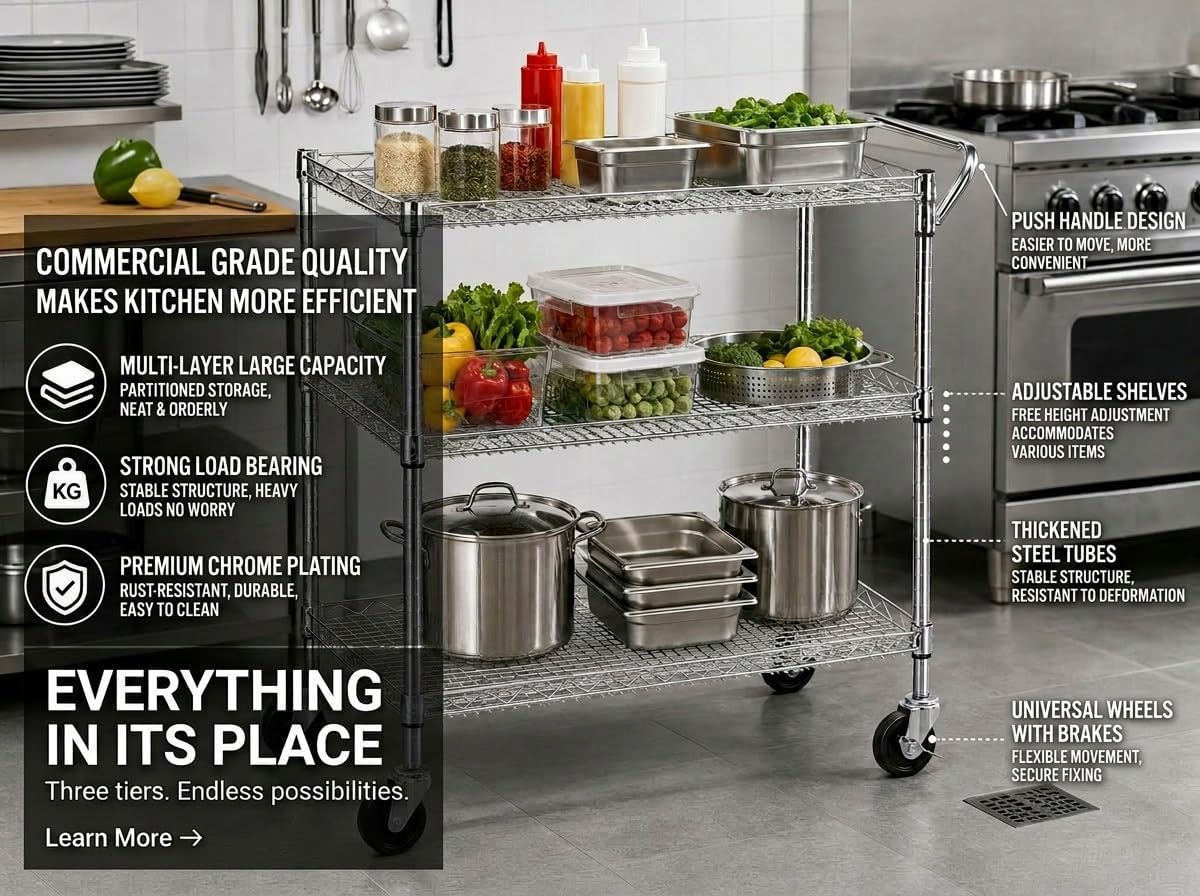 Heavy Duty Rolling Utility Kit - Commercial Kitchen And Bar ulasan dan harga